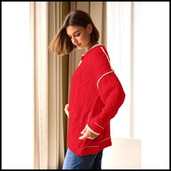 Oversized Cable Knit Cardigan Sweater Lightweight Button Front Pockets - Picture 6 of 7